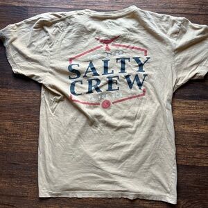 Men’s Salty Crew T-Shirt Yellow Spell-Out Logo M Fishing Ocean Decks Adventure